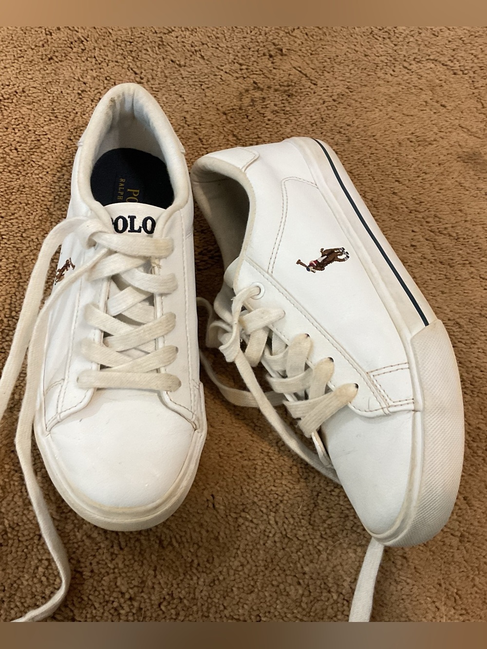 Polo Ralph Lauren White Leather Sneakers with Embroidered Pony Kids Size 3